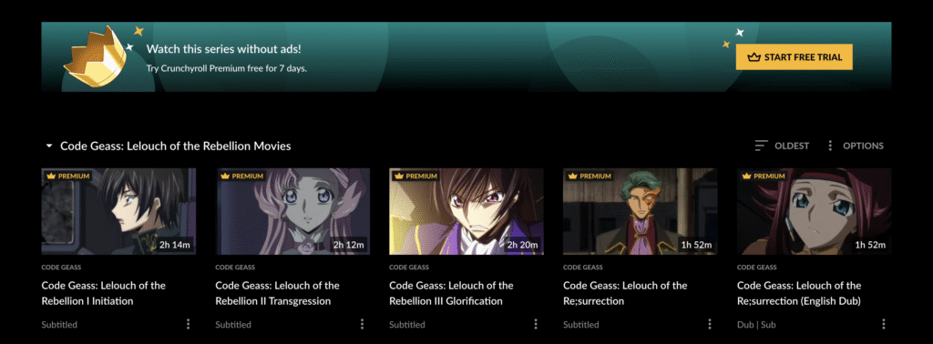 Crunchyrollで視聴できるコードギアスの映画